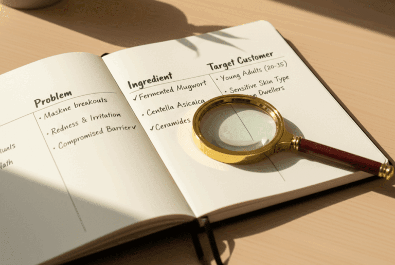 A visually organized worksheet showing niche market examples beauty industry founders can use, illustrating research and strategic focus.