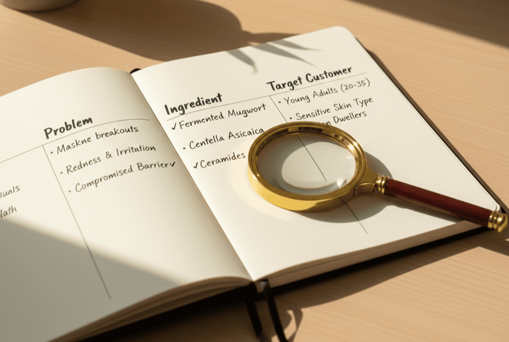 A visually organized worksheet showing niche market examples beauty industry founders can use, illustrating research and strategic focus.