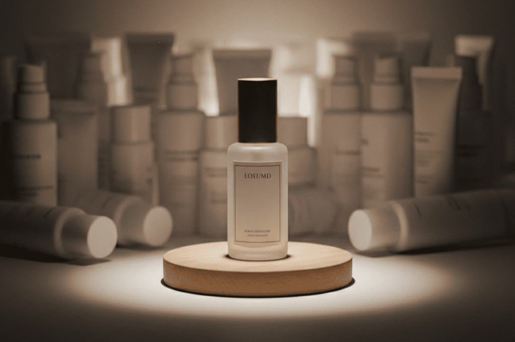 A conceptual image showing a single product under a spotlight, representing the focus needed to define your evergreen product concept.